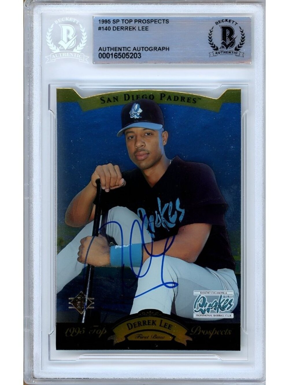 Derrek Lee Signed 1995 Upper Deck SP Top Prospects #140 Padres BAS Slabbed Auto
